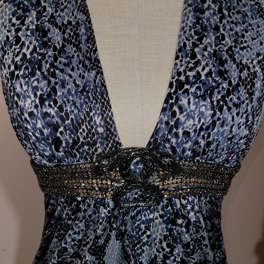 O SKY Mini Dress Top, Snake Belt, Animal Print, Size Small Used like New